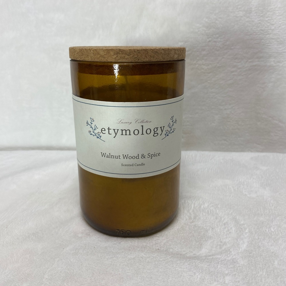 Etymology Scented Candle Walnut Wood Spice Amber Glass Luxury Collection
